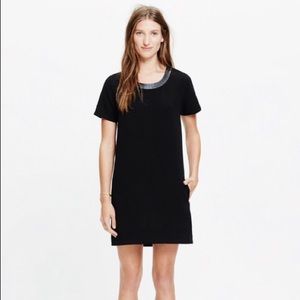 Madewell Crepe & Leather Trim Tailored Tee Dress